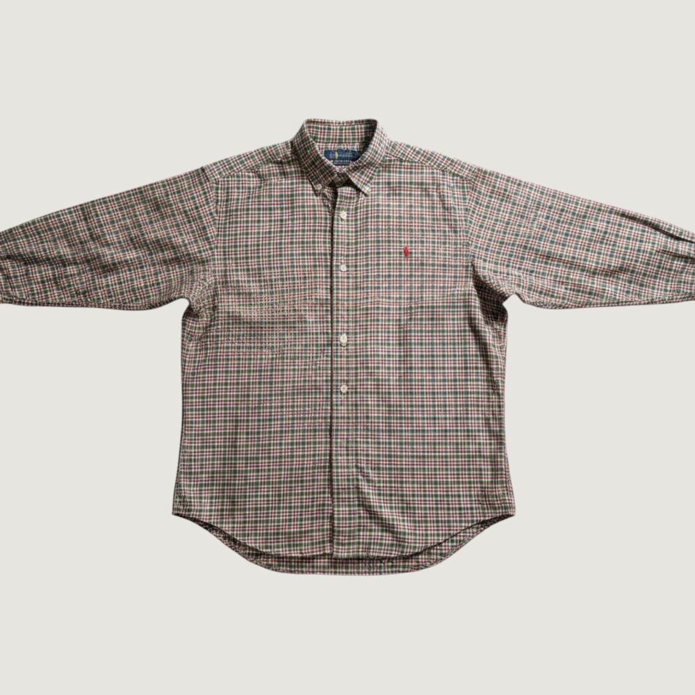 Ralph Lauren Mens XL Classic Fit Button Down Shirt Plaid Green Red Cotton 0985